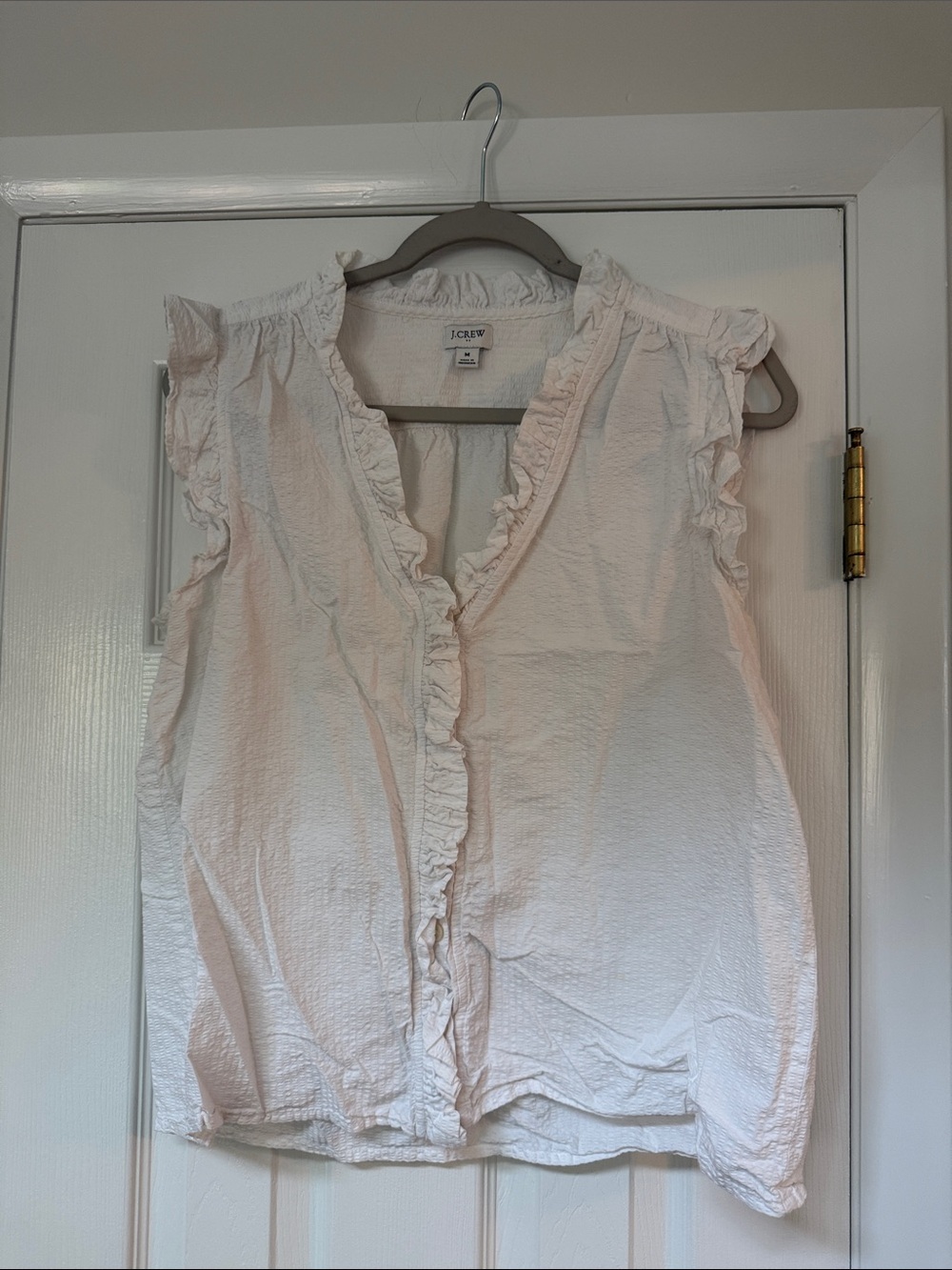 J. Crew Ivory Ruffle-Trim Sleeveless Blouse
